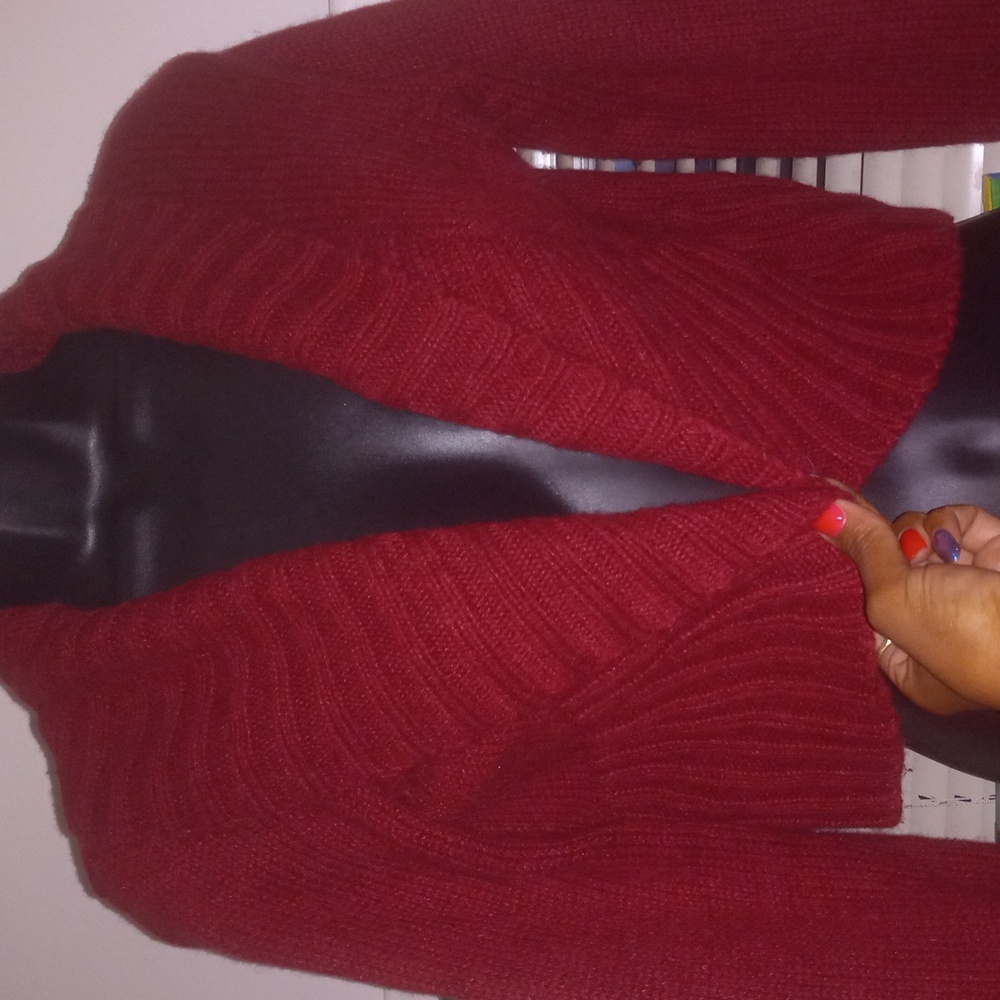 Red Wool Long Sleeve Open Crop Cardigan